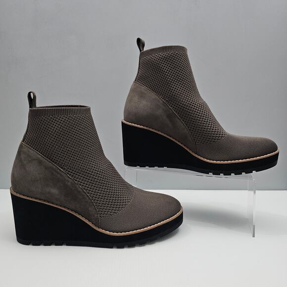 NEW Eileen Fisher Quill Ankle Bootie Womens 11 Rye Brown Knit Wedge Platform - Picture 3 of 13